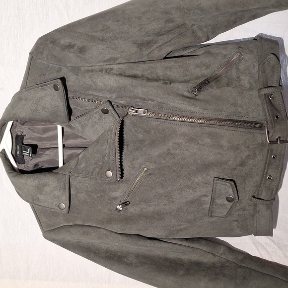 Vintage Bomber Jacket, Faux Suede, Khaki Cropped, Forever 21, Sz 6, NWOT - Picture 4 of 12